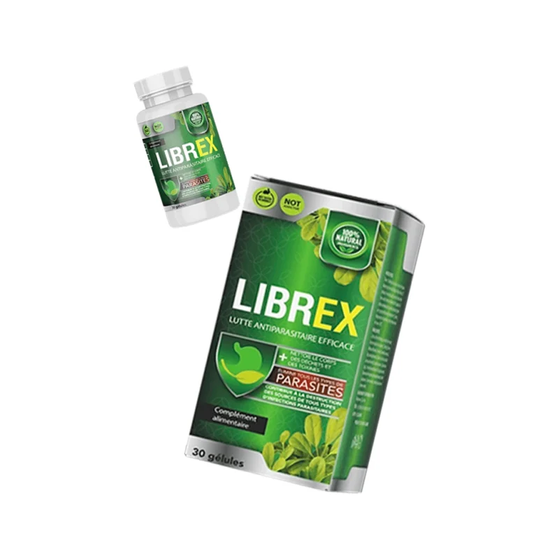 Librex — flacon et boîte, formule détox à base d'ail, de thym et de graines de courge, 30 gélules